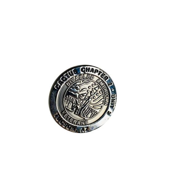 Vintage Cactus Chapter 2 Unit 2 Disabled Veterans Lapel Pin 1" Silvertone - Picture 3 of 5